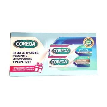 Corega Промо комплект Екстра силен Фиксиращ крем за зъбни протези 2х40 грама