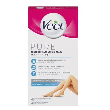 Veet Pure Восъчни ленти за крака и тяло за чувствителна кожа x40 броя
