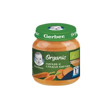 Gerber Organic Пюре от морков и сладък картоф за деца над 4 месеца x125 грама