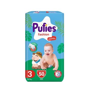 Pufies Fashion Pants 3 Бебешки пелени тип гащички за деца с тегло от 6 до 11 килограма x50 броя