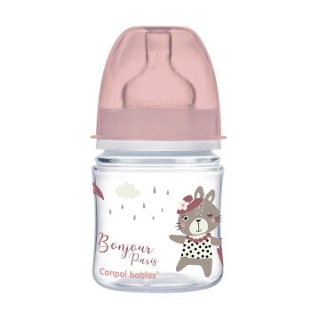 Canpol Babies Easy Start Шише антиколик  с широко гърло Bonjour Paris за деца над 0 месеца x120 мл, розово