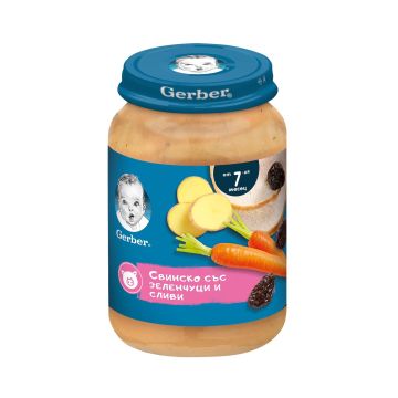 Gerber свинско със зеленчуци и сливи от 7 месечна възраст х190 грама