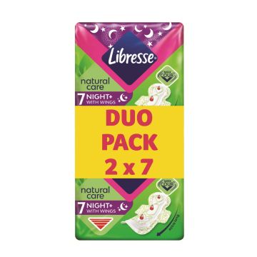 Libresse Natural Care Hight+ Duo Нощни дамски превръзки с алое вера и лайка х14 броя