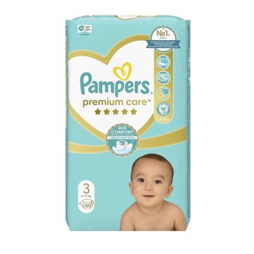 Pampers Premium Care 3 Пелени за бебета и деца 6-10 кг х60 броя