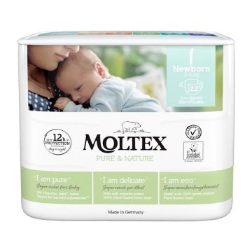 Moltex Newborn 1 Еко пелени за еднократна употреба за деца от 2 до 4 килограма x22 броя