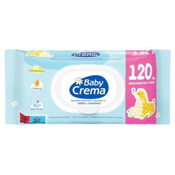 Baby Crema Бебешки мокри кърпички с капак с екстракт от лайка x120 броя