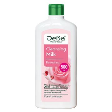 DeBa Natural Beauty Освежаващо почистващо мляко за лице с екстракт от нар и розова вода x500 мл