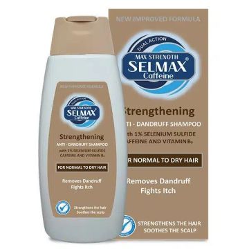 Selmax Caffeine Strengthening Заздравяващ шампоан против пърхот с двойно действие за нормална към суха коса х200 мл