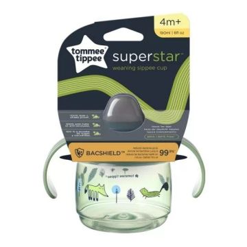 Tommee Tippee SuperStar Неразливаща се чаша с мек накрайник и с дръжки 4м+ x190 мл, зелена