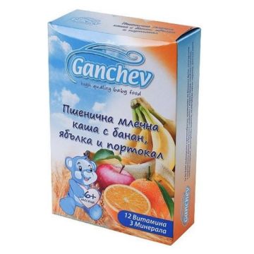 Ganchev Пшенична млечна каша с банан, ябълка и портокал за деца над 6 месеца x200 грама