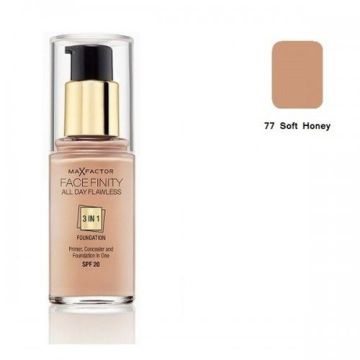 Max Factor Facefinity All day Flawless 3in1 Foundation 77 Soft Honey / Макс Фактор Фон дьо Тен Фейсфинити 3в1 77 Меден нюанс x30мл