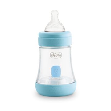 Chicco Perfect 5 Шише за хранене със силиконов биберон за деца над 0 месеца x150 мл, цвят син