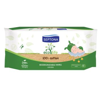 Septona Eco Life Биоразградими бебешки влажни кърпички 100% памук x60 броя