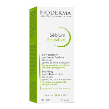 Bioderma Sebium Sensitive Успокояваща грижа за лице против акне x30 мл