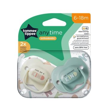 Tommee Tippee AnyTime Ортодонтични залъгалки от 6 до 18 месеца х2 броя, бежова и зелена