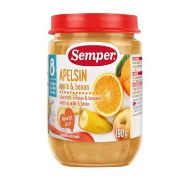 Semper Пюре Портокал с ябълки и банани от 8 месечна възраст x190гр - 9523