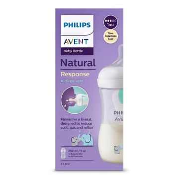 Avent Natural Response Шише за хранене с клапа AirFree с биберон без протичане 1м+ x260 мл, поток 3, Слончета