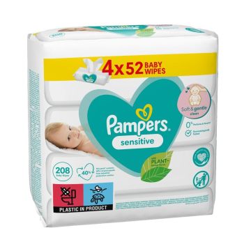 Pampers Sensitive Промо комплект Бебешки мокри кърпи за чувствителна кожа 4х52 броя