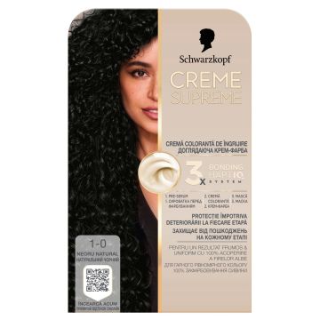 Schwarzkopf Creme Supreme Дълготрайна боя за коса, 1-0 Black Natural