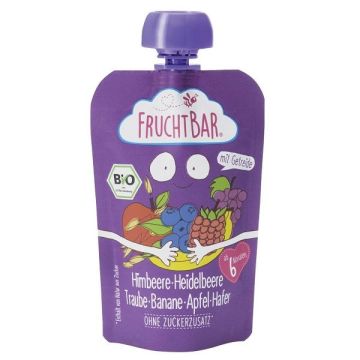 FruchtBar Био Пюре малина, боровинка, грозде, банан, ябълка и овес за деца над 6 месеца x100грама - 3859