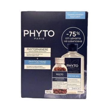 Phyto Комплект против косопад Phytocyane Man Шампоан за мъже и Phytophanere Капсули