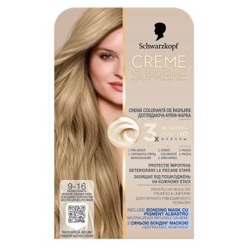 Schwarzkopf Creme Supreme Дълготрайна боя за коса, 9-16 Light Cool Ash Blonde