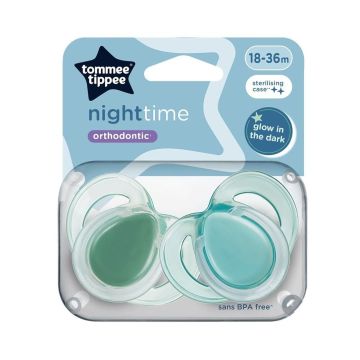 Tommee Tippee Night Time Ортодонтични залъгалки от 6 до 18 месеца х2 броя, зелени
