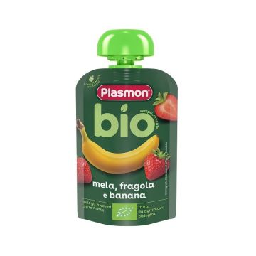 Plasmon Bio Плодова закуска ябълка, ягода и банан за деца от 6-ия месец x100 грама, 3189