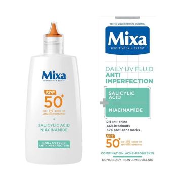 Mixa Anti-Imperfection Дневен UV флуид за кожа, склонна към ​несъвършенства SPF 50+ x40мл