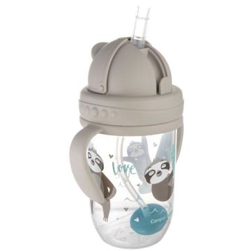 Canpol babies Exotic Animals Чаша със сламка и дръжки за деца над 6 месеца x270 мл, сива - 56/606