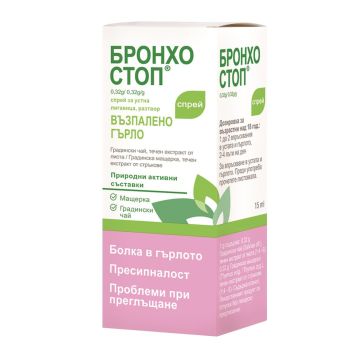 БронхоСтоп Спрей при възпалено гърло х15 мл Kwizda Pharma
