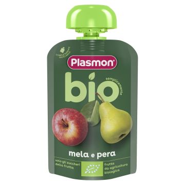 Plasmon Bio Плодова закуска ябълка и круша за деца от 6-ия месец x100 грама