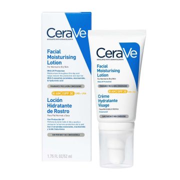 CeraVe AM Хидратиращ крем за лице за нормална и суха кожа SPF30 x52 мл