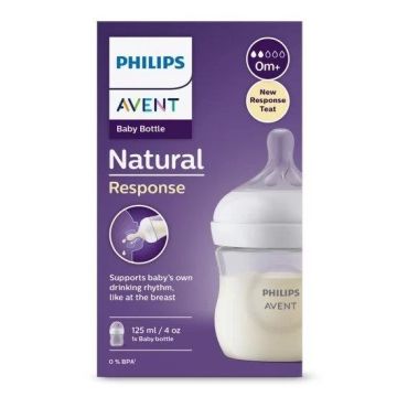 Avent Natural Response Шише за хранене с биберон без протичане за новородени x125 мл, сила на потока 2