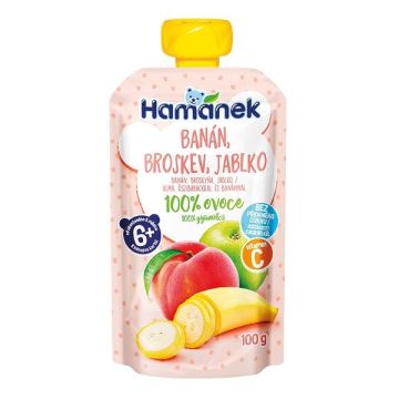 Hamanek Плодова закуска праскова и банан за деца над 6 месеца x120 грама