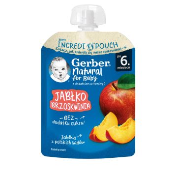 Gerber Плодова закуска с ябълка и праскова за деца от 6-ия месец x80 грама