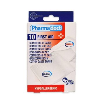 Pharmadoct First Aid Стерилна памучна марля с размер 30х30 см x10 броя