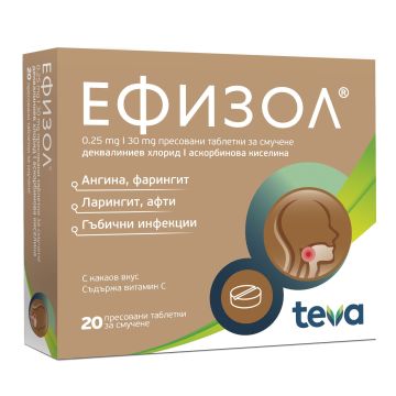 Ефизол таблетки за смучене при болно гърло х20 броя Teva