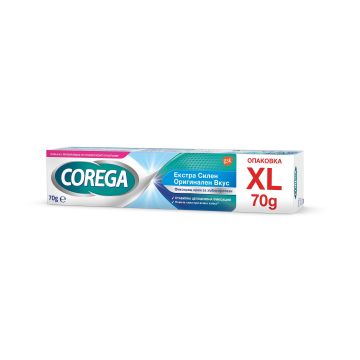 Corega Екстра силен Оригинален вкус Фиксиращ крем за зъбни протези х70 грама