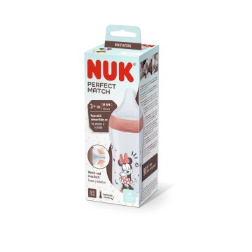 Nuk Perfect Match Temperature Control Шише за хранене със силиконов биберон над 3 месеца х260 мл, размер М, Мини Маус