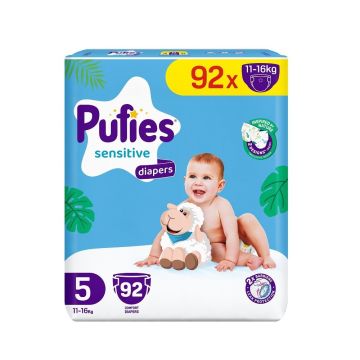 Pufies Sensitive 5 Пелени за деца с тегло от 11 до 16 килограма x92 броя