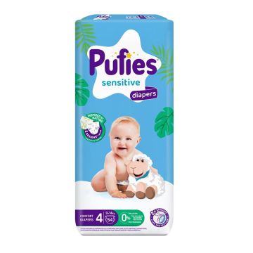 Pufies Fashion & Nature 4 Пелени за бебета с тегло от 9 до 14 килограма x54 броя