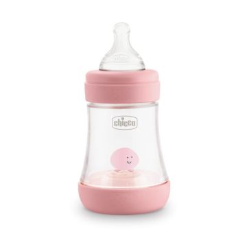 Chicco Perfect 5 Шише за хранене със силиконов биберон за деца над 0 месеца x150 мл, цвят розов