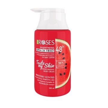Nature of Agiva Roses Taste My Skin Хидратиращ крем за тяло 48ч с хиалуронова киселина и екстракт от диня x300 мл