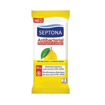 Septona Антибактериални мокри кърпи за ръце с аромат на лимон х15 броя