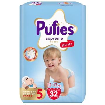 Pufies Supreme Pants 5 Бебешки пелени тип гащички за деца с тегло от 12 до 17 киограма х32 бр
