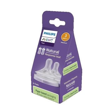 Avent Natural Response Комплект от 2 броя биберони без протичане за бебета над 1 месец, сила на потока 3