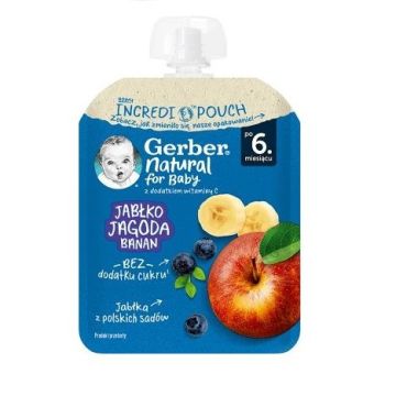 Gerber Плодова закуска с ябълка, боровинка и банан за деца от 6-ия месец x80 грама