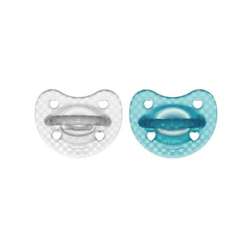 Chicco Soft Lux Силиконова залъгалка за деца от 16 до 36 месеца, х2 броя, сива и синя