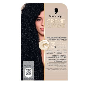 Schwarzkopf Creme Supreme Дълготрайна боя за коса, 1-1 Cool Black